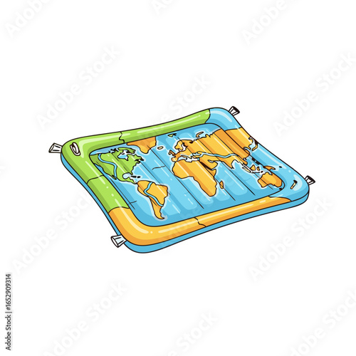 Whimsical World Map Inflatable Pool Float in Bright Summer Colors Isolated on White Background