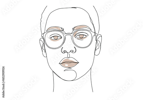 Minimalist line art portrait of a person wearing glasses