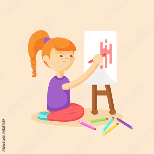 Child Drawing with Crayons on Easel