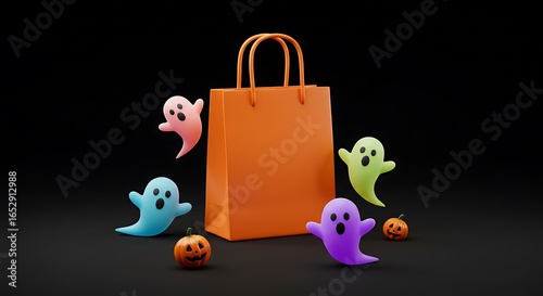 Spooky Halloween ghosts and shopping bag illustration.