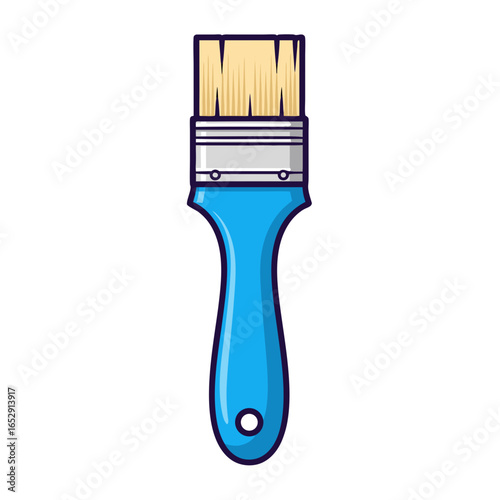 Illustration of a blue-handled paintbrush with tan bristles against a white background tool for home improvement or artistic endeavors