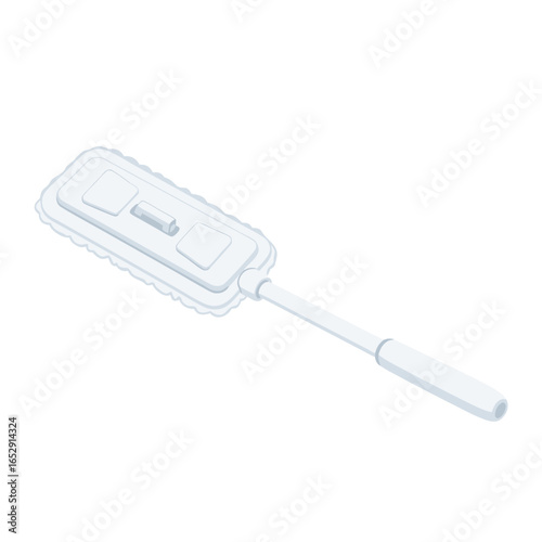 Isometric illustration of a white cleaning duster on a plain background conveying cleanliness and domestic maintenance