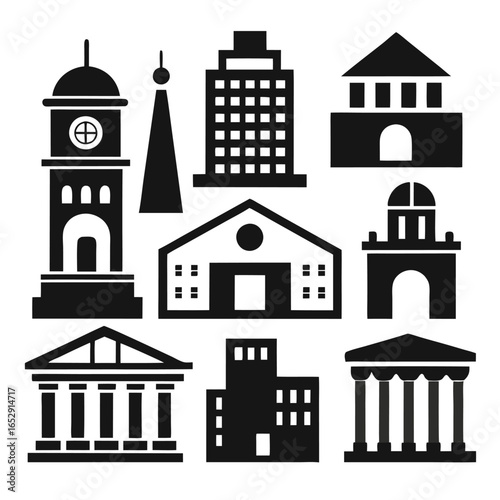 Architectural Icons: Collection of Building Silhouettes for Design Projects