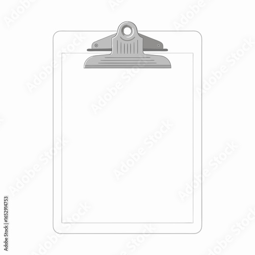 Clean vector clipboard illustration with silver clip on white background representing an empty form template ready for notes