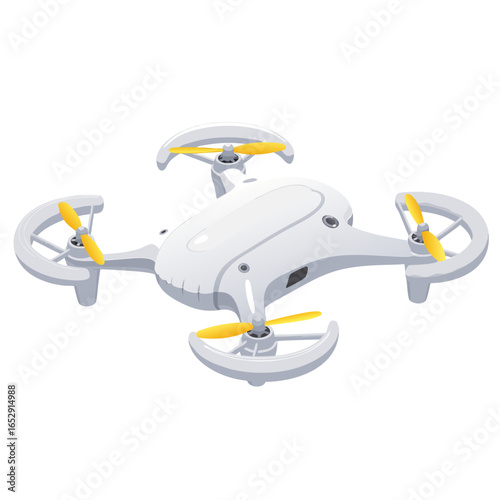 Sleek modern drone hovering in pristine white against an isolated backdrop for aerial photography and videography