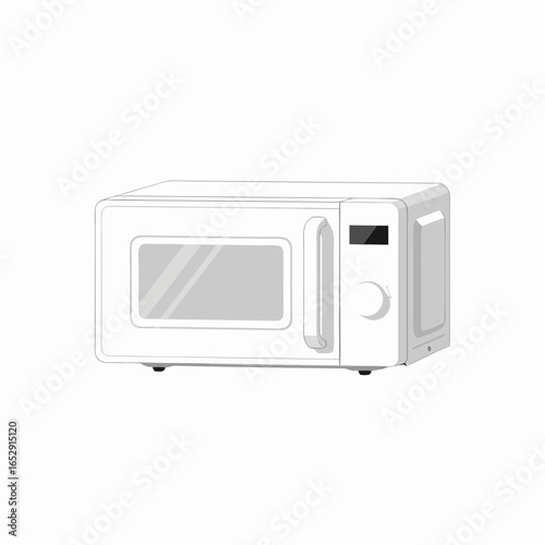 Isolated representation of a common household microwave oven appliance for food preparation or quick heating functionality