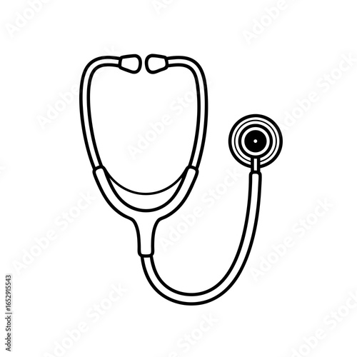 Monochrome stethoscope illustration depicting medical equipment for examination and diagnosis in healthcare medicine profession