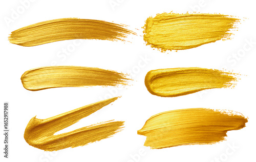Gold swash brush stroke shiny shape set luxury golden element	