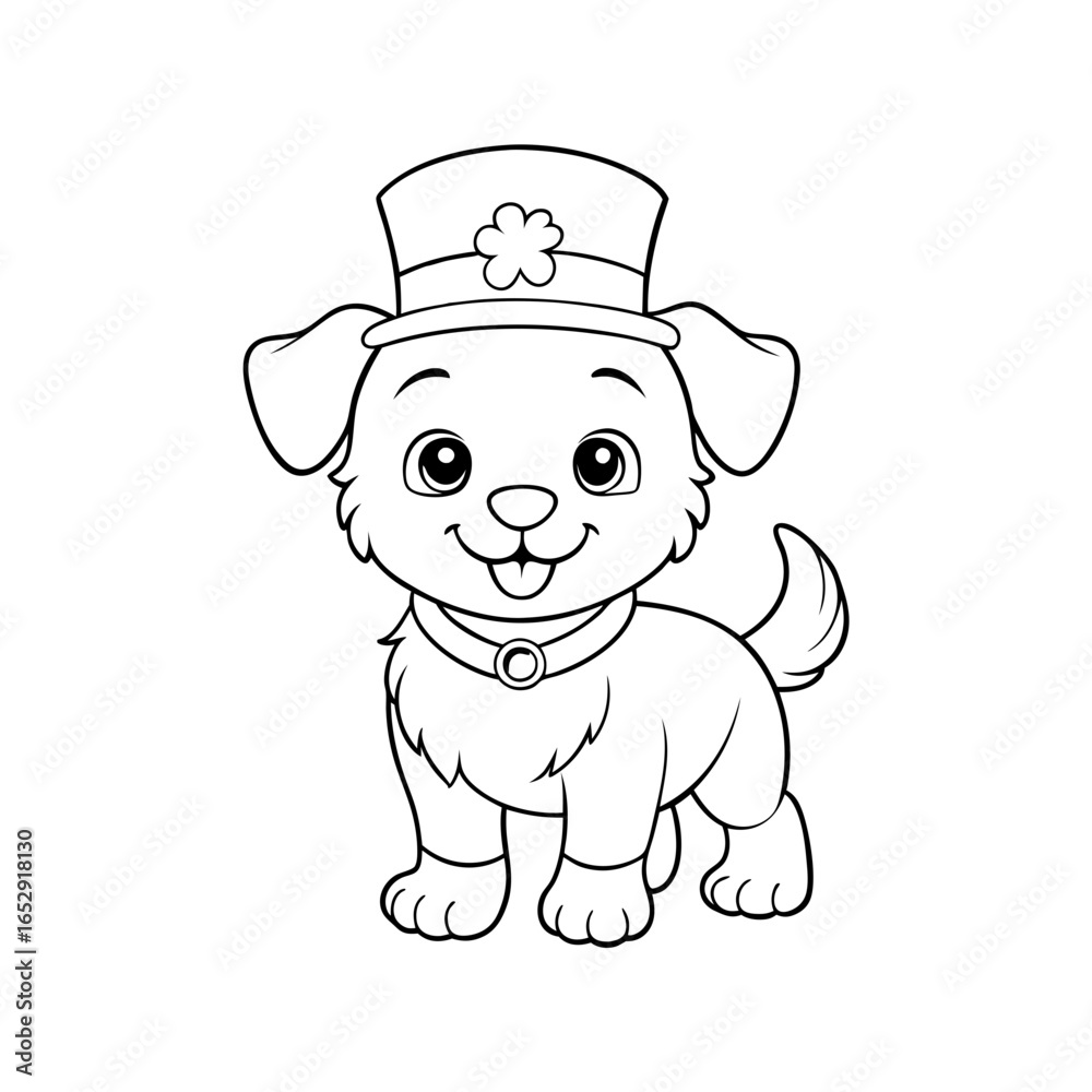 Fototapeta premium a puppy wearing a tiny leprechaun hat coloring page