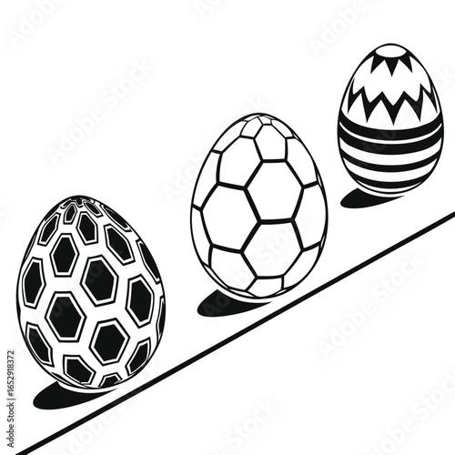 Three Decorative Easter Eggs on an Inclined Surface Ready for a Race
