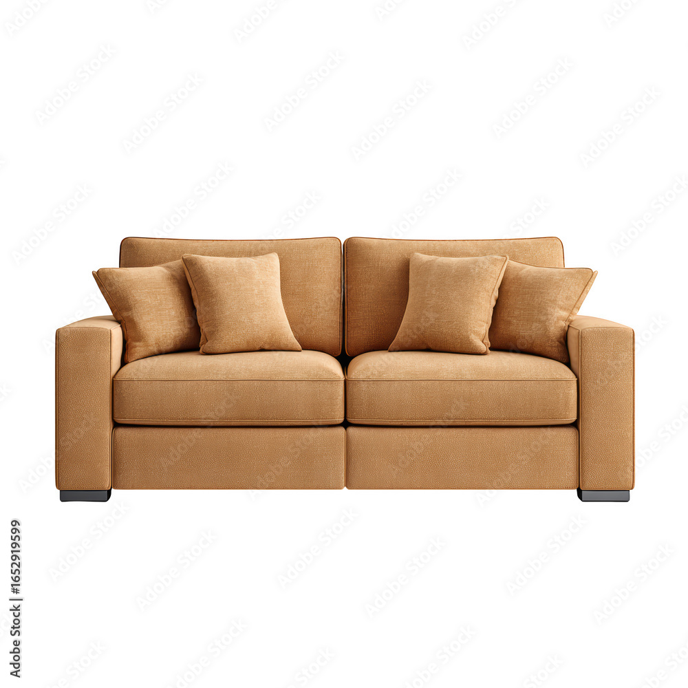 Fototapeta premium Cozy and Stylish Brown Sofa with Soft Cushions and Modern Design for Living Room or Lounge Area