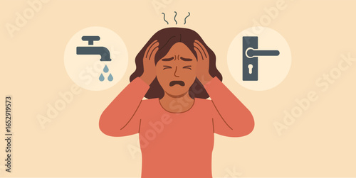 OCD. Obsessive compulsive disorder. Mental health illustration