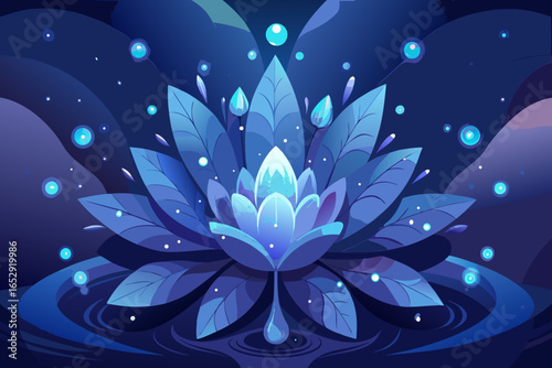Stunning blue lotus flower, conveying peace and tranquility, a modern and elegant floral design, perfect for yoga studios, wellness brands, and meditation practices, vector style