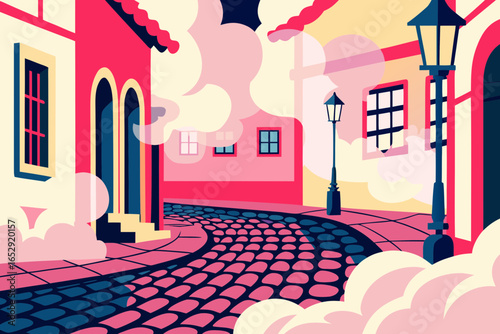 Cobblestone Street Scene