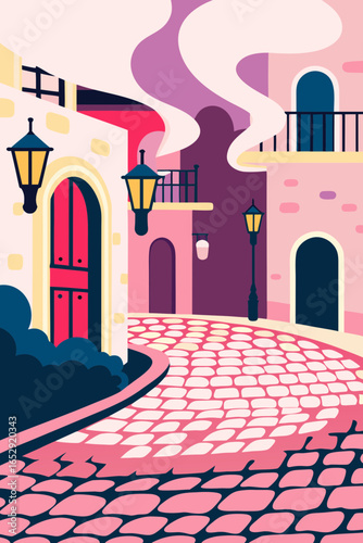 Cobblestone Street at Night