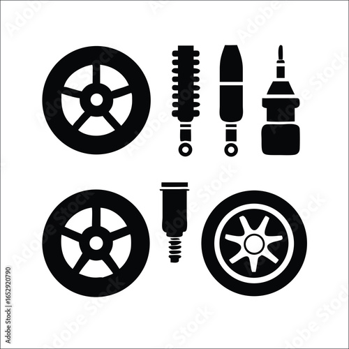 Set of industrial vector icons including oil barrels wheels and car elements