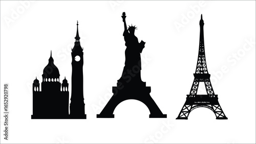 Eiffel Tower silhouette in Paris France vector illustration of famous landmark
