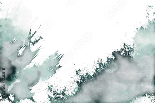 Abstract green and grey watercolor splashes isolated on transparent background