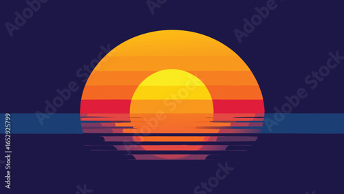 Abstract Sunset Over Water with Horizontal Stripes vector illustration transparency background