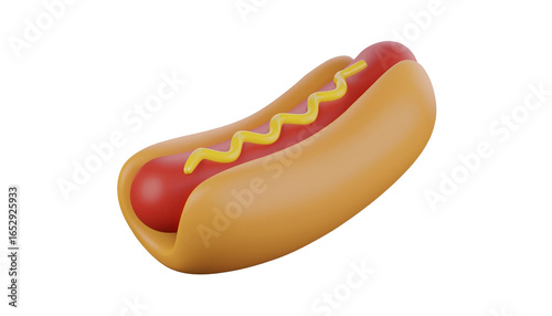 3D Hot Dog with Mustard on Black Background 3d clay style, png isolated on transparent background