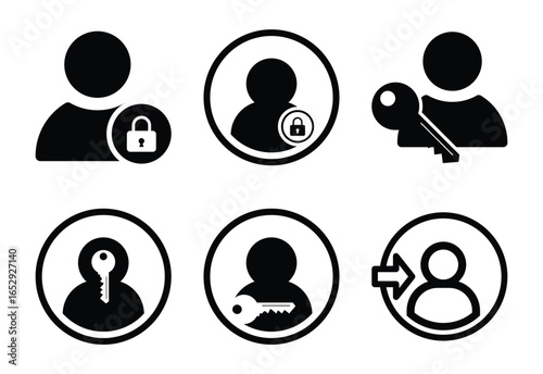 User Account Security and Access Icons Depicting Lock, Key and Login Graphic Resources