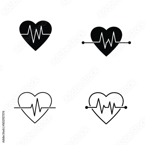 Heartbeat Pulse Line Vector Icon Set Medical Symbol Silhouette