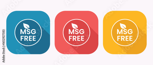A Trio of Colorful MSG Free Icons Promoting Health and Wellness in Food Products