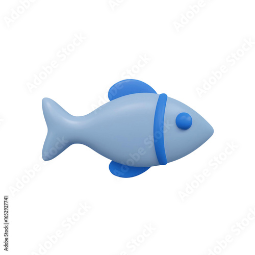 3D Rendered Blue Fish Illustration on Black Background 3d clay style, png isolated on transparent background