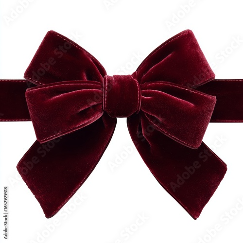 A close-up shot of a luxurious velvet bow in deep red color, perfect for festive occasions. The bow's soft texture and elegant design exude a sense of sophistication and charm.