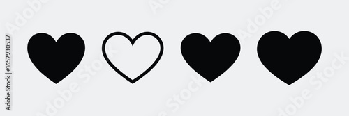 Four Heart Symbols Two Filled Black and Two Outlined