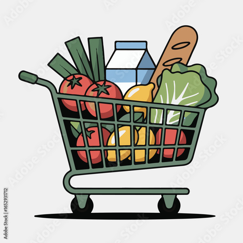 Large collection of grocery and food line icons including supermarket items, drinks, packaged goods, vegetables, fruits, bakery, meat, seafood, dairy, condiments, snacks, and kitchen essentials. Perfe