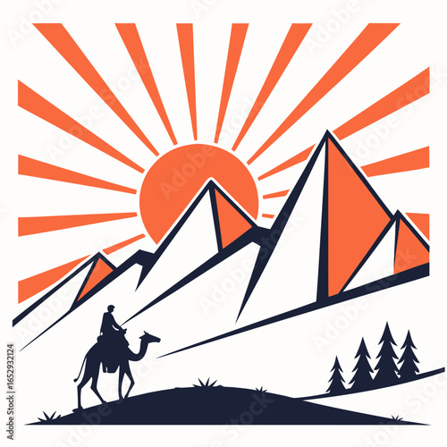 Camel Rider Exploring Desert Pyramids at Dawn