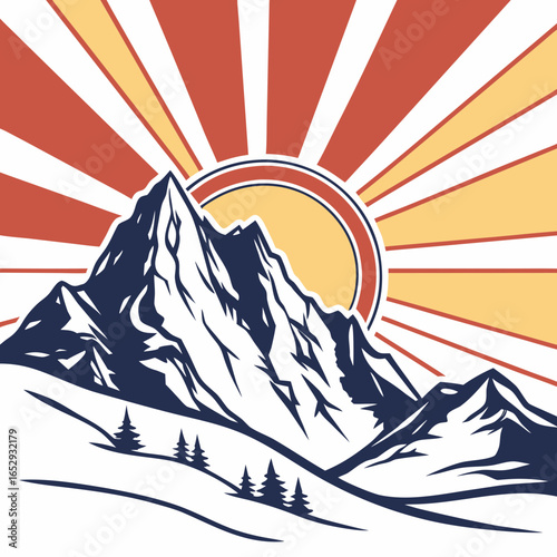Majestic Mountains Sunrise Illustration