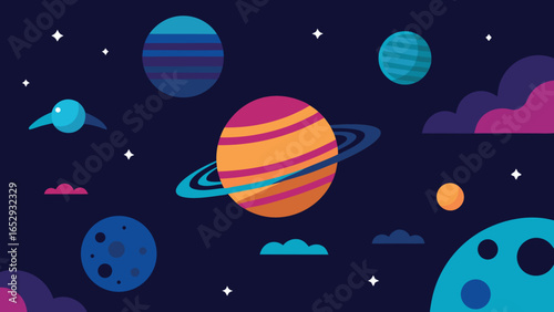 Colorful Cartoon Planets and Stars in Deep Space Vector Illustration galaxy universe transparency background