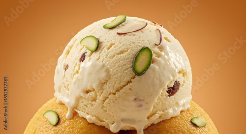 Delicious Mango Ice Cream with Pistachio and Almond Garnish