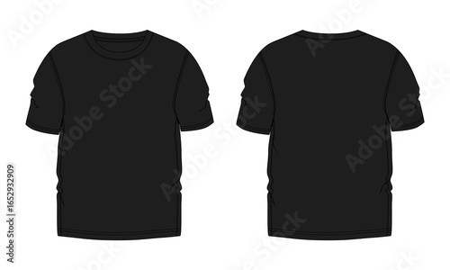 Short sleeve t shirt technical drawing black Color  template for baby boys