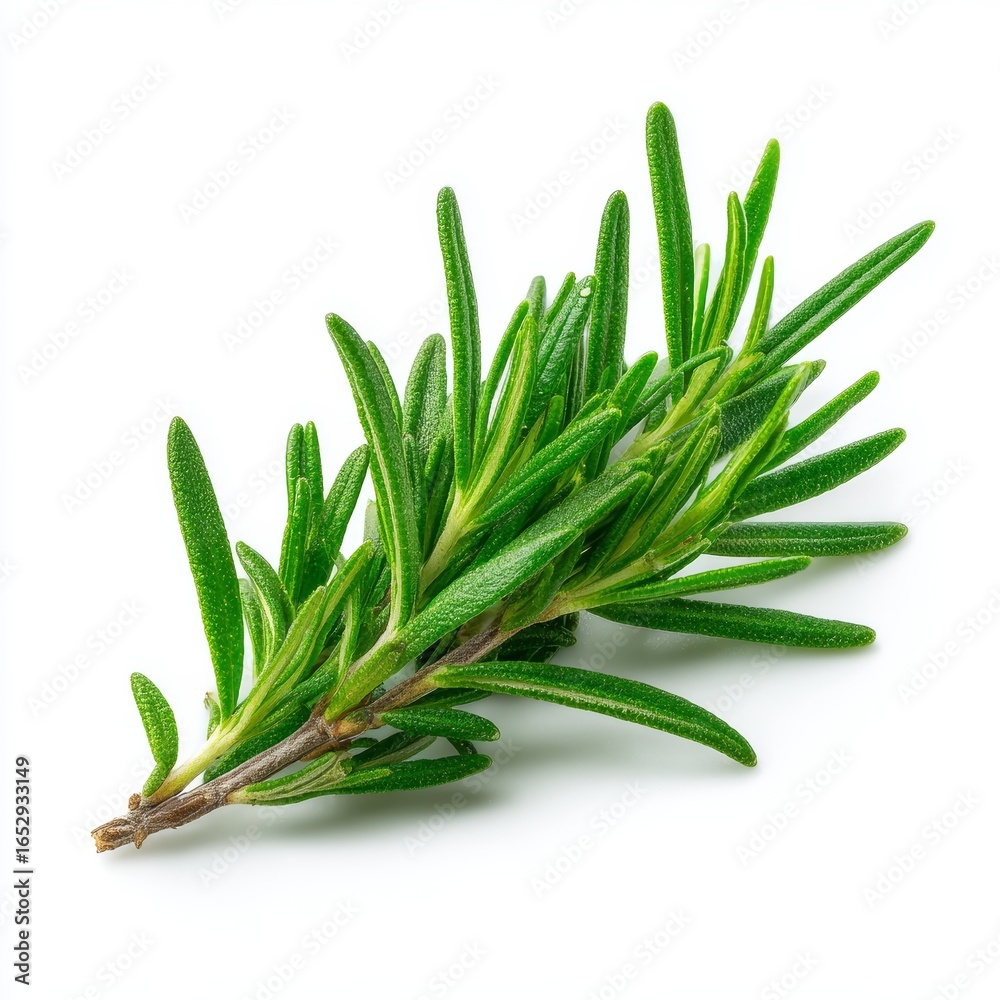 Fototapeta premium A close-up shot of a fresh rosemary sprig against a clean backdrop. The sprig shows off its vibrant green color