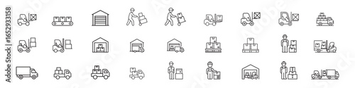 set of vector line icon for fast shipping and delivery , moving services , order tracking and distribution and ware house load unload vector illustration 