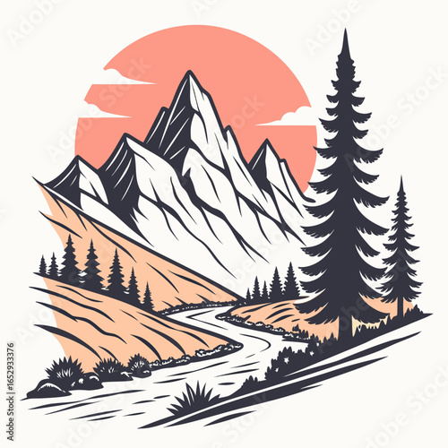 Majestic Mountain River Sunset Landscape