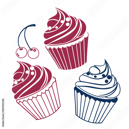 Delicious Graphic Cupcakes and Cherries Illustration