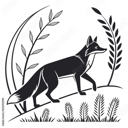 Fox Silhouette Walking Through Grass and Wheat