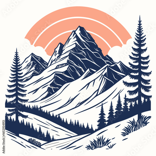 Stylized Mountain Range Outdoor Adventure Art