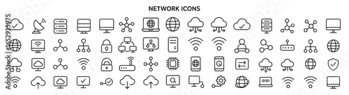 Network vector web icon set in modern line style, information technology linear icons for web and mobile app, including connection, communication, internet, router, wireless signal