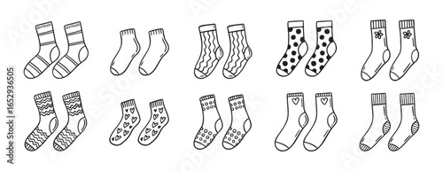 Cute socks doodle hand drawn icon set. Outline drawing cute socks line clipart symbol collection