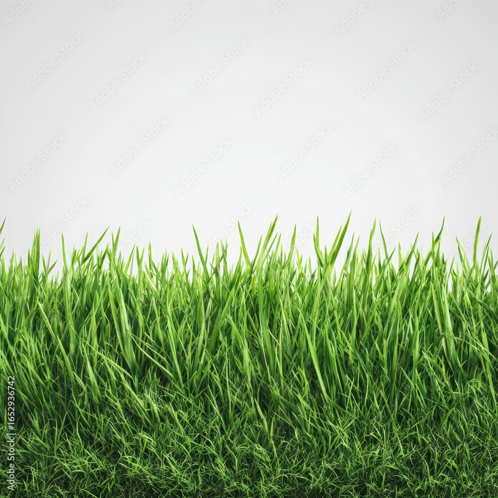 Obraz premium Fresh green grass against a clear backdrop, showcasing natural beauty and serenity. The image highlights the vibrancy of nature