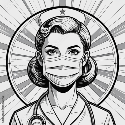 Futuristic apocalyptic nurse propaganda poster portrait