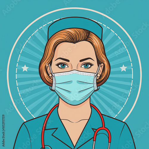 Futuristic apocalyptic nurse propaganda poster portrait