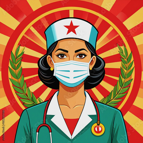 Futuristic apocalyptic nurse propaganda poster portrait