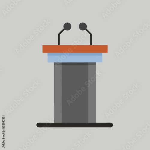 3d render of a metallic microphone icon on a tribune symbol, a vector illustration of a speech podium with a microphone