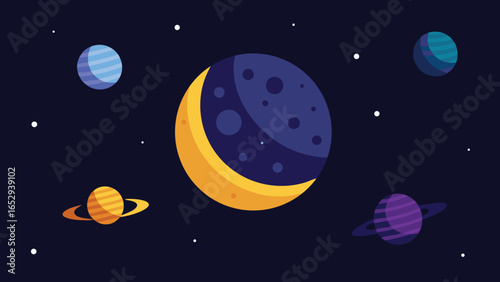 Crescent Moon and Planets in a Starry Night Sky space stars transparency background